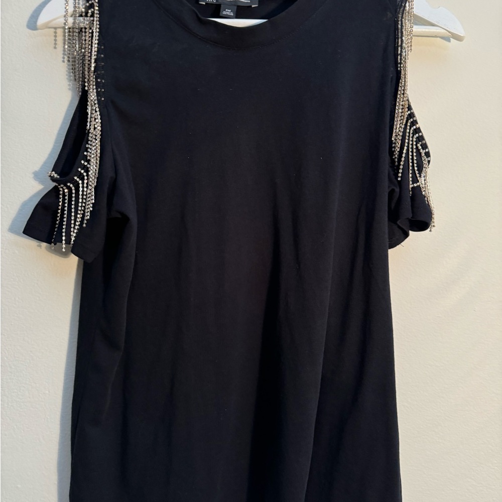 COLD SHOULDER BLALCK WITH RHINSTONES